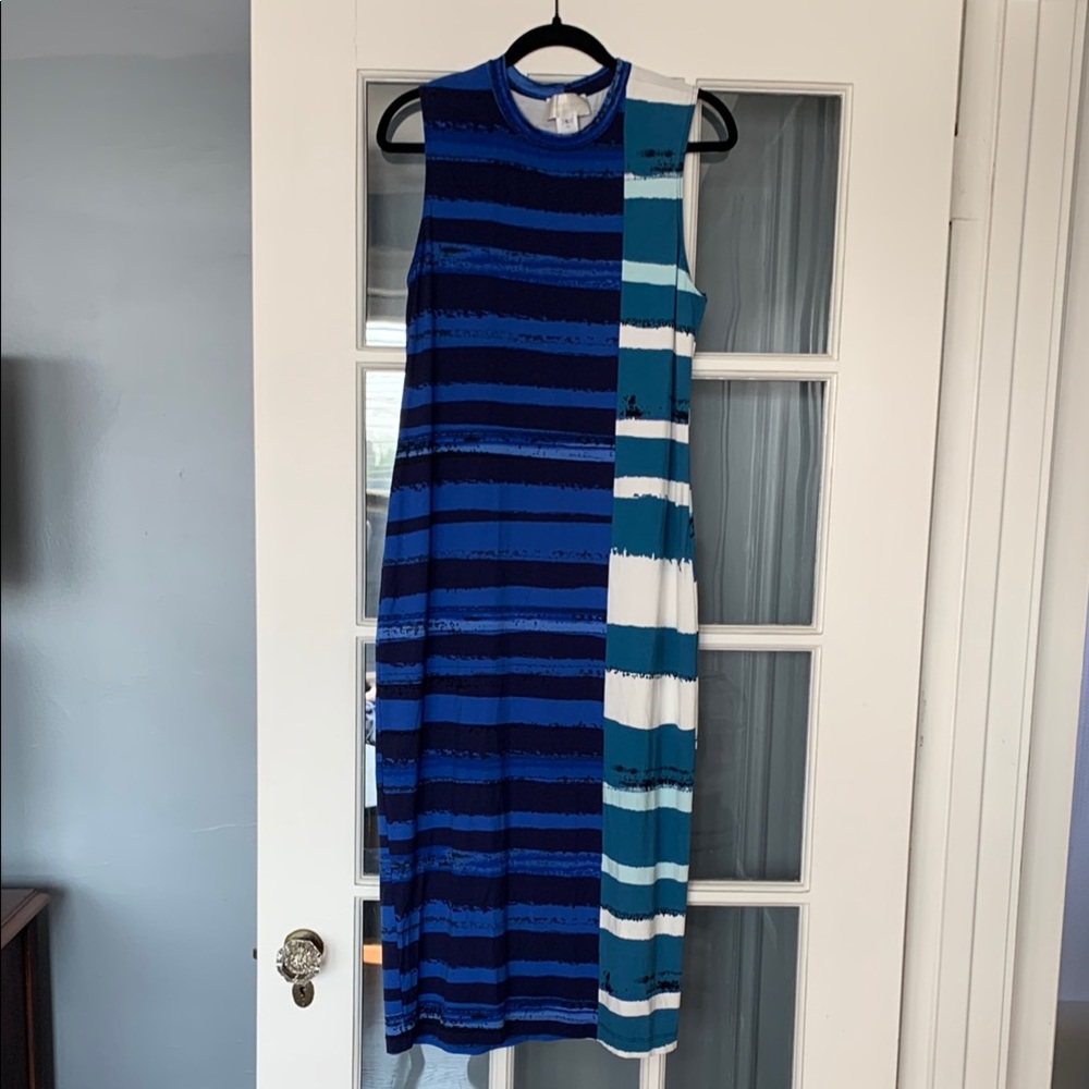 Corey Lynn Calter Blue and White Striped Midi Dress